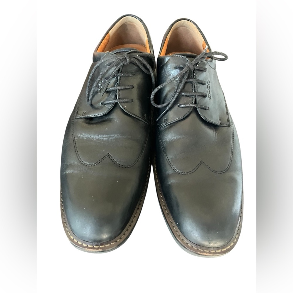 ECCO Fusion II Tie Black Leather Wingtip Derby Shoes Men's EU 44 US 10-10.5 EUC
